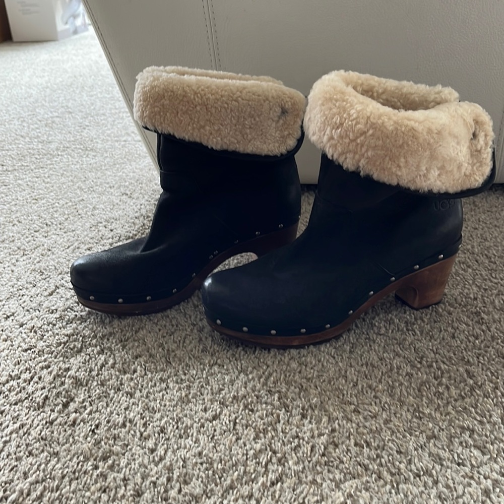 Black leather studded healed UGG boots size 8